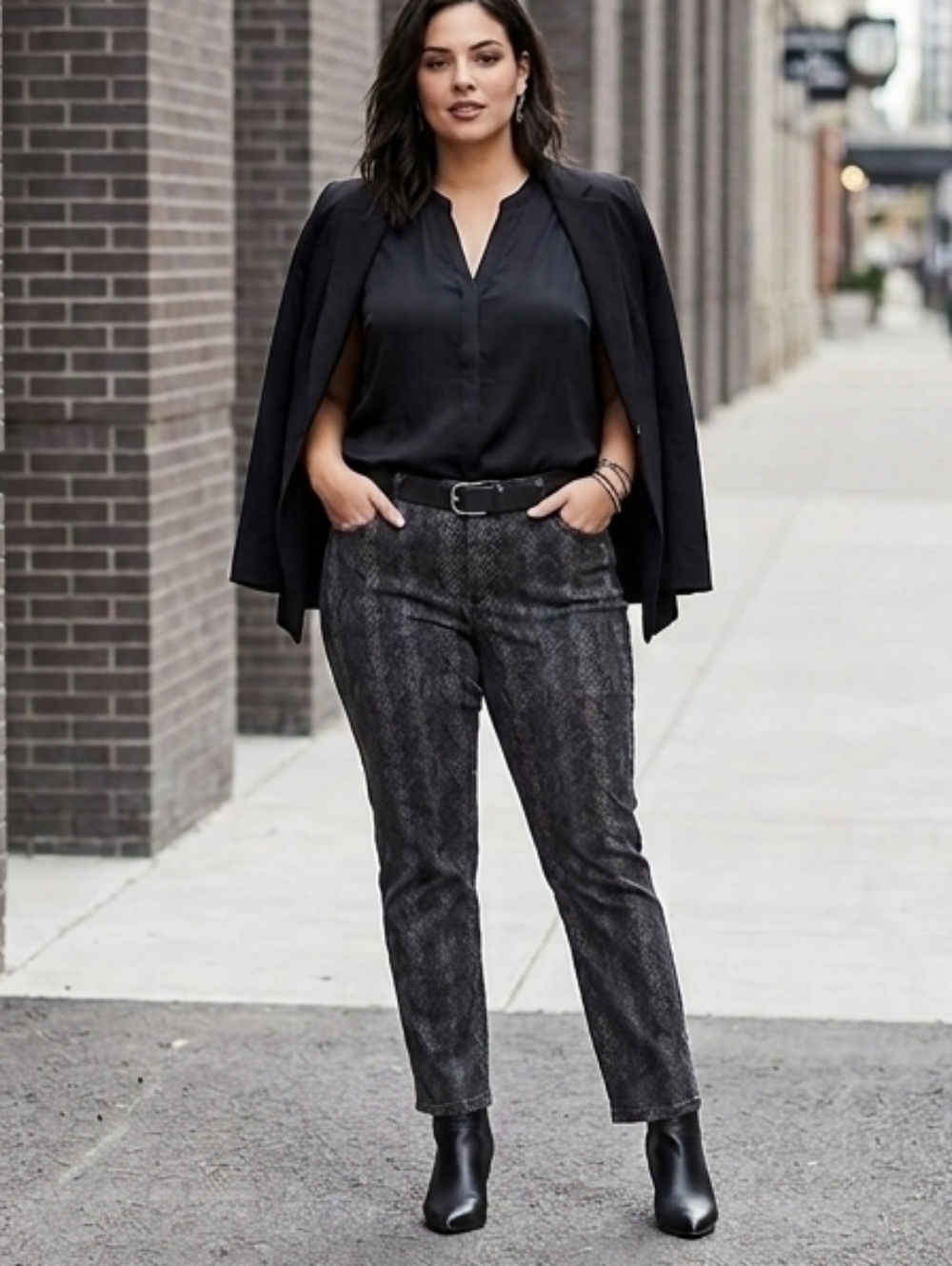 Jones New York Lexington Straight Pants 16W Plus Size Snakeskin Print Gray Black
